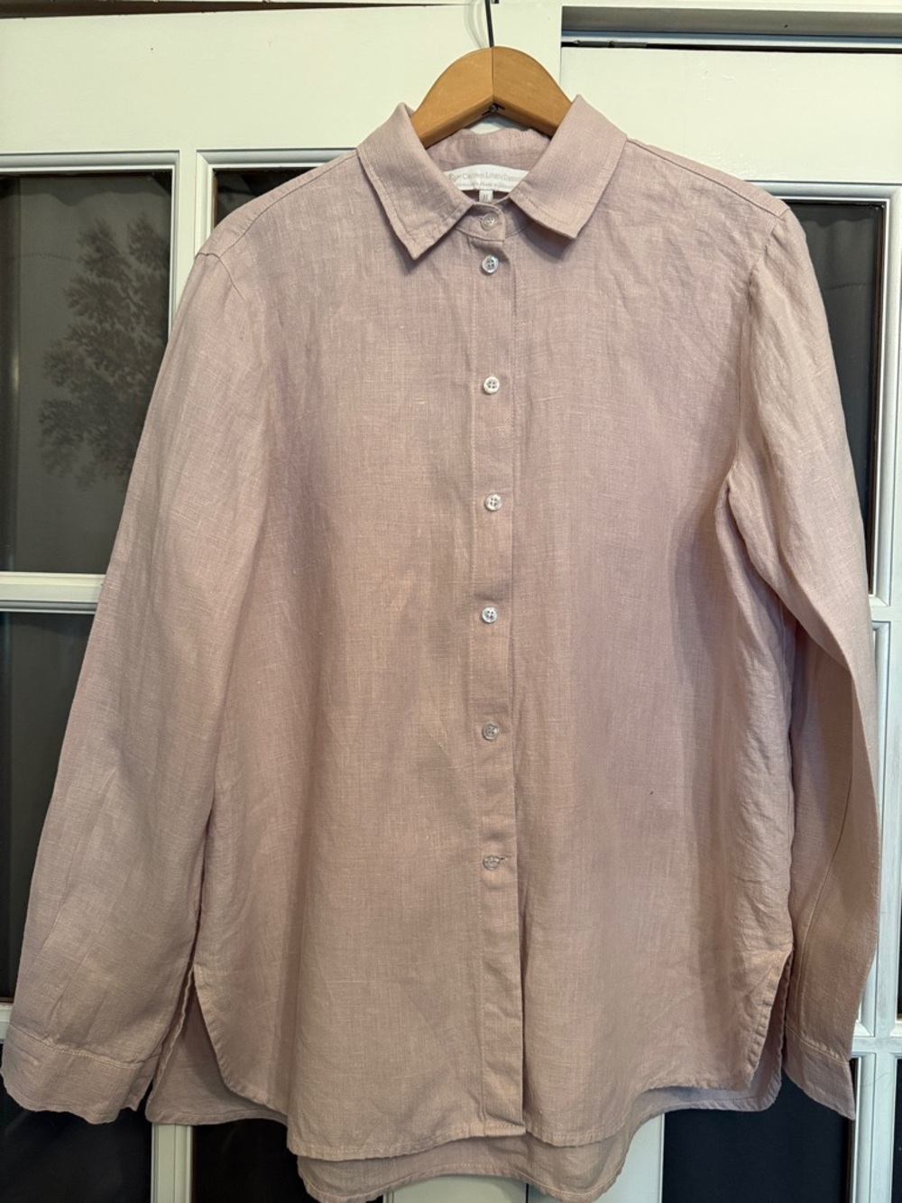 Women's Light Pink Linen Button-Front Blouse